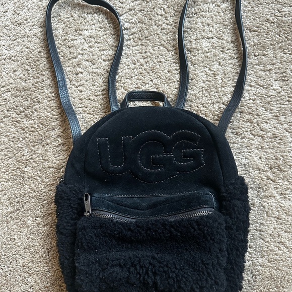 UGG Handbags - UGG Black Shearling Backpack with Plush Pocket